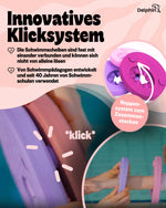 Nahaufnahmen des Klicksystems, mit dem pink-lila Delphin Schwimmscheiben verbunden werden